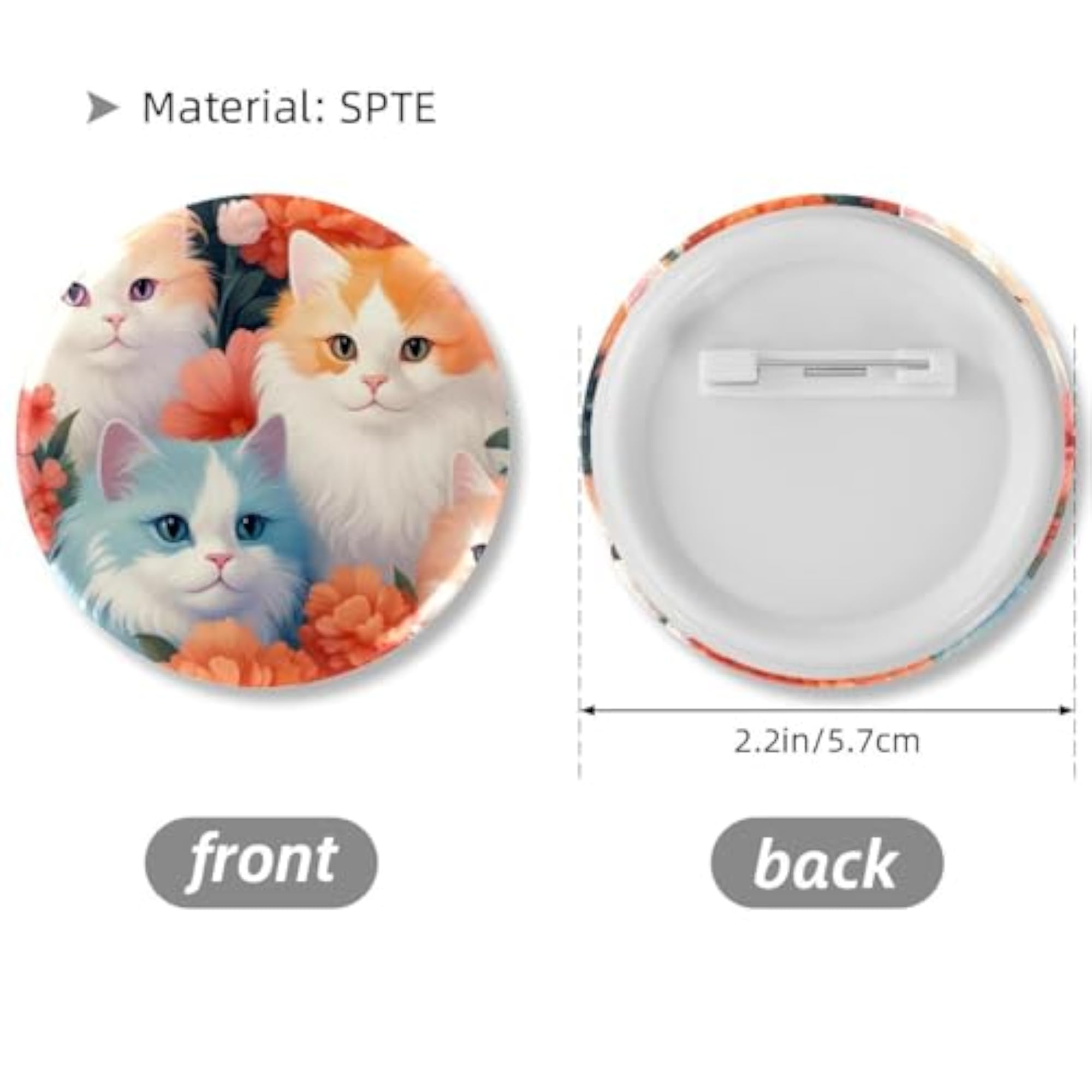 6-Pack Kids' Colorful Cat Button Pins, Personalizing Brooches